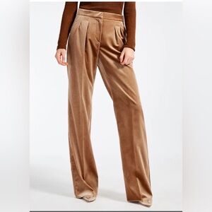 MaxMara Wide-Leg Velvet Pants in Camel Brown
